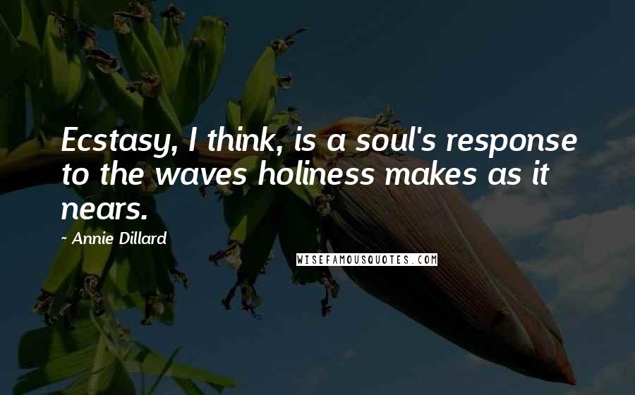 Annie Dillard Quotes: Ecstasy, I think, is a soul's response to the waves holiness makes as it nears.