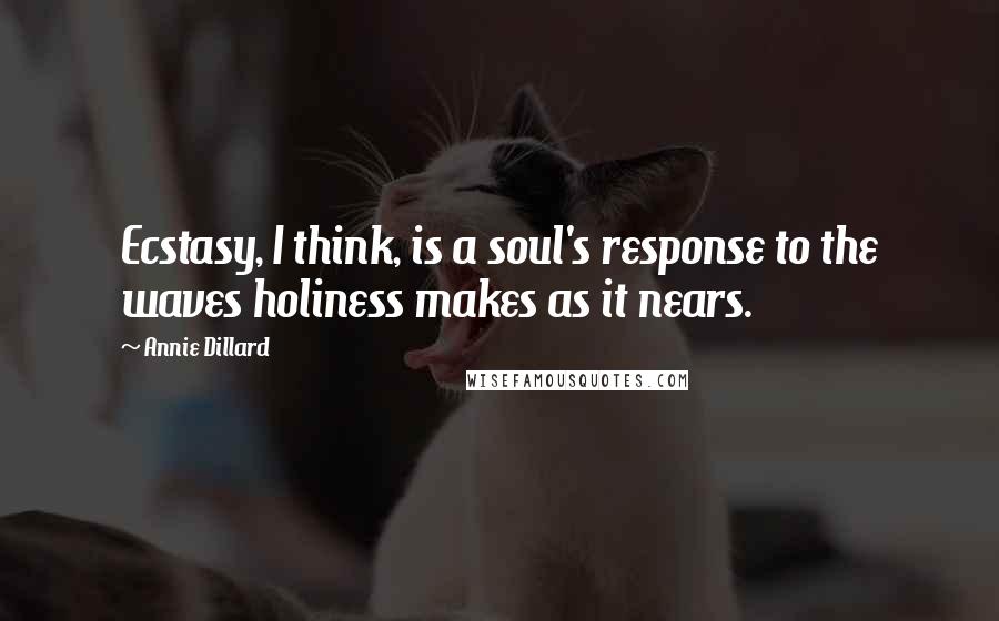 Annie Dillard Quotes: Ecstasy, I think, is a soul's response to the waves holiness makes as it nears.