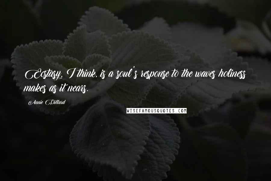 Annie Dillard Quotes: Ecstasy, I think, is a soul's response to the waves holiness makes as it nears.