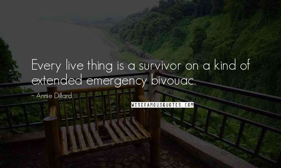 Annie Dillard Quotes: Every live thing is a survivor on a kind of extended emergency bivouac.