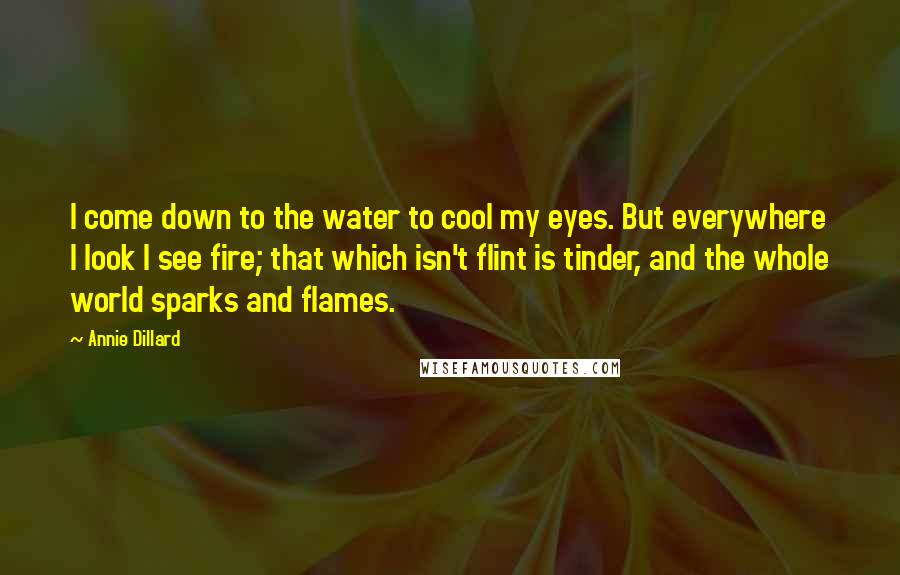 Annie Dillard Quotes: I come down to the water to cool my eyes. But everywhere I look I see fire; that which isn't flint is tinder, and the whole world sparks and flames.