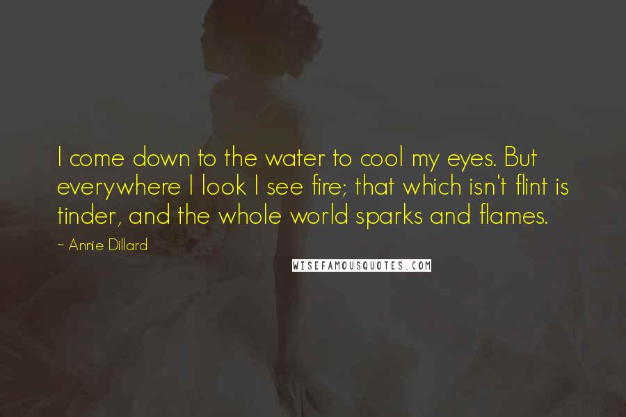 Annie Dillard Quotes: I come down to the water to cool my eyes. But everywhere I look I see fire; that which isn't flint is tinder, and the whole world sparks and flames.