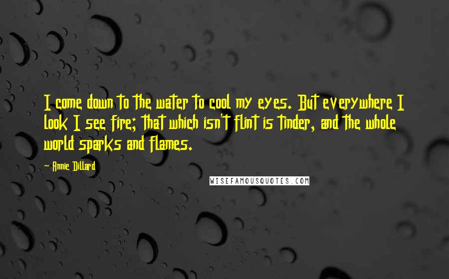 Annie Dillard Quotes: I come down to the water to cool my eyes. But everywhere I look I see fire; that which isn't flint is tinder, and the whole world sparks and flames.