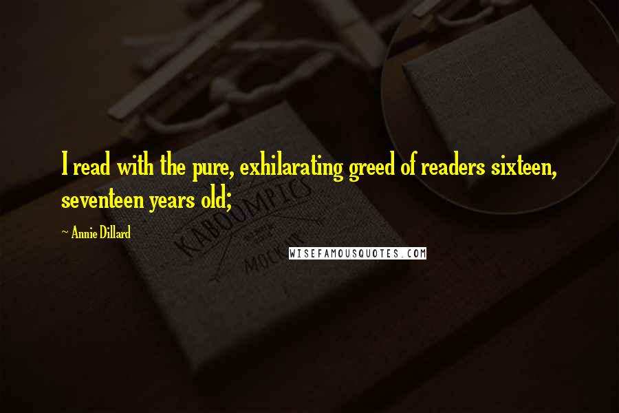 Annie Dillard Quotes: I read with the pure, exhilarating greed of readers sixteen, seventeen years old;