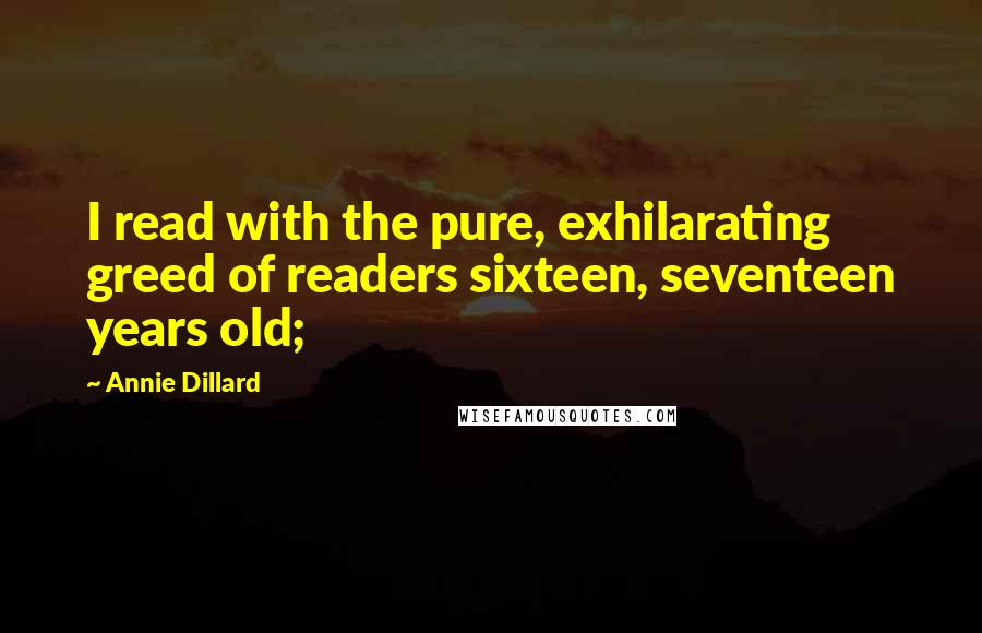 Annie Dillard Quotes: I read with the pure, exhilarating greed of readers sixteen, seventeen years old;