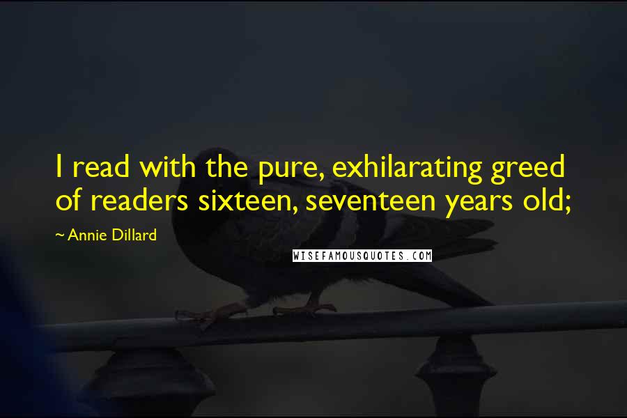 Annie Dillard Quotes: I read with the pure, exhilarating greed of readers sixteen, seventeen years old;