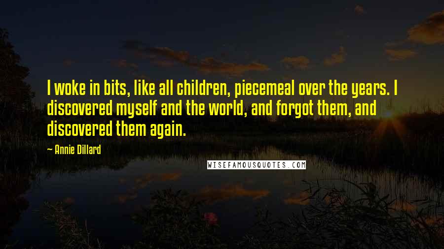 Annie Dillard Quotes: I woke in bits, like all children, piecemeal over the years. I discovered myself and the world, and forgot them, and discovered them again.