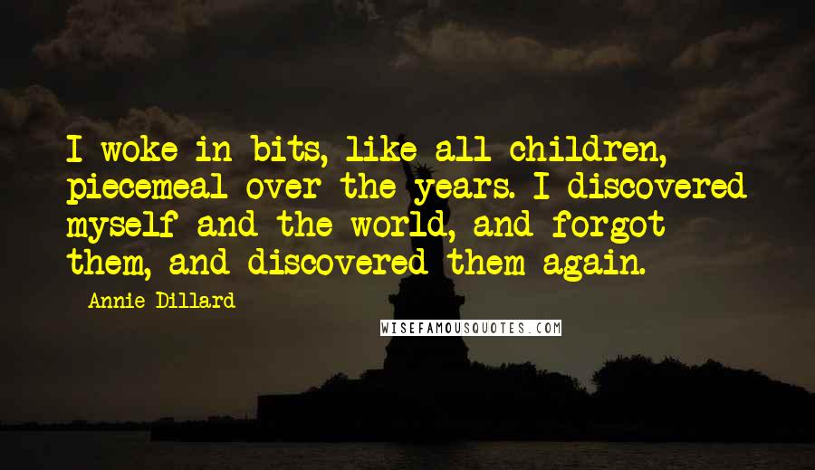 Annie Dillard Quotes: I woke in bits, like all children, piecemeal over the years. I discovered myself and the world, and forgot them, and discovered them again.
