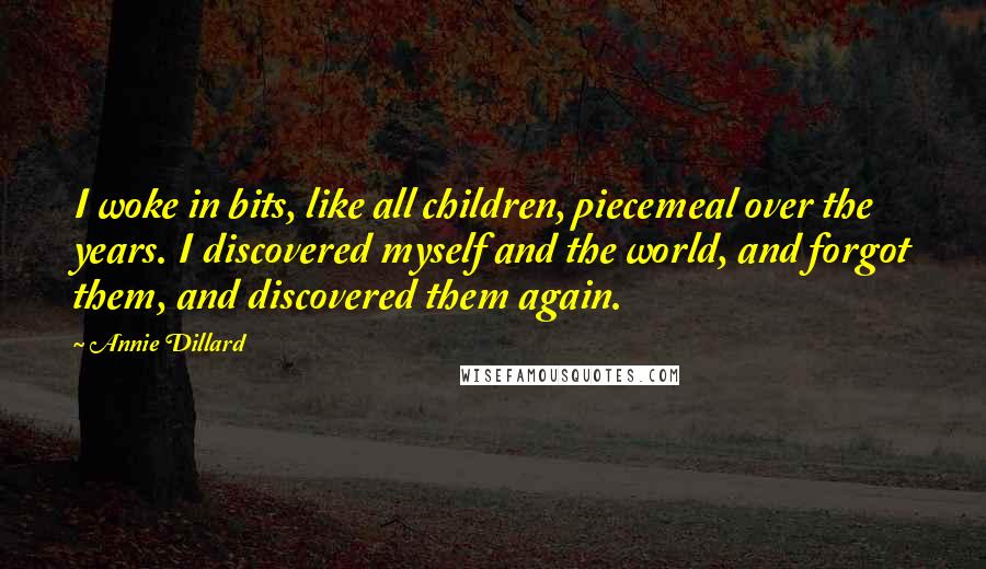 Annie Dillard Quotes: I woke in bits, like all children, piecemeal over the years. I discovered myself and the world, and forgot them, and discovered them again.