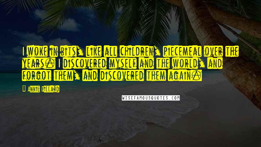 Annie Dillard Quotes: I woke in bits, like all children, piecemeal over the years. I discovered myself and the world, and forgot them, and discovered them again.