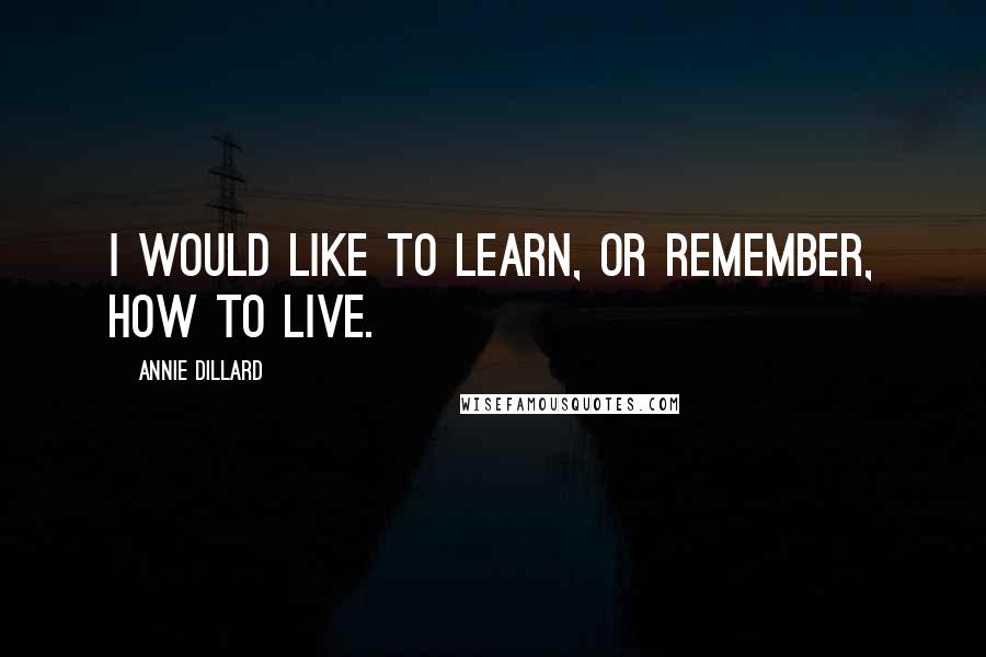 Annie Dillard Quotes: I would like to learn, or remember, how to live.