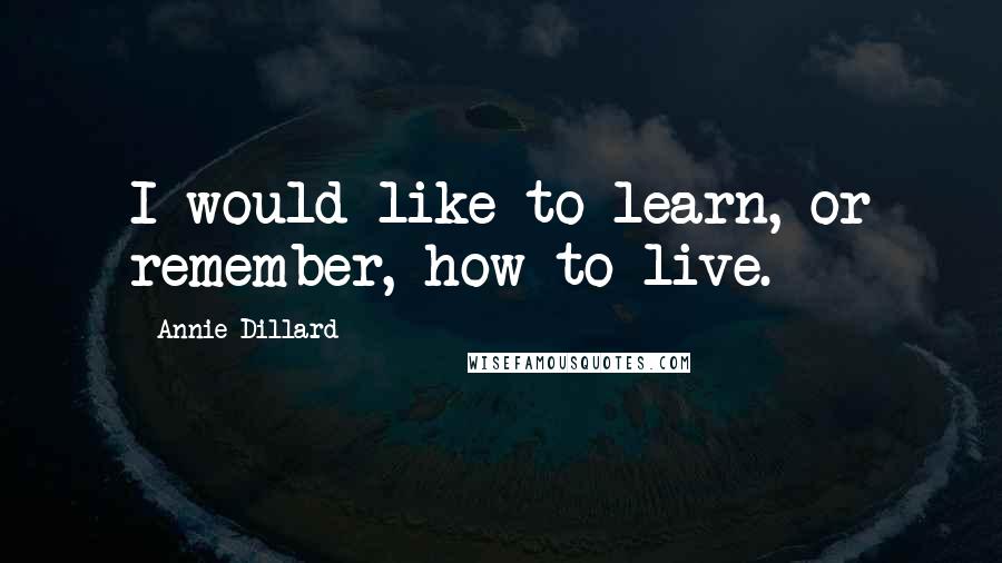 Annie Dillard Quotes: I would like to learn, or remember, how to live.