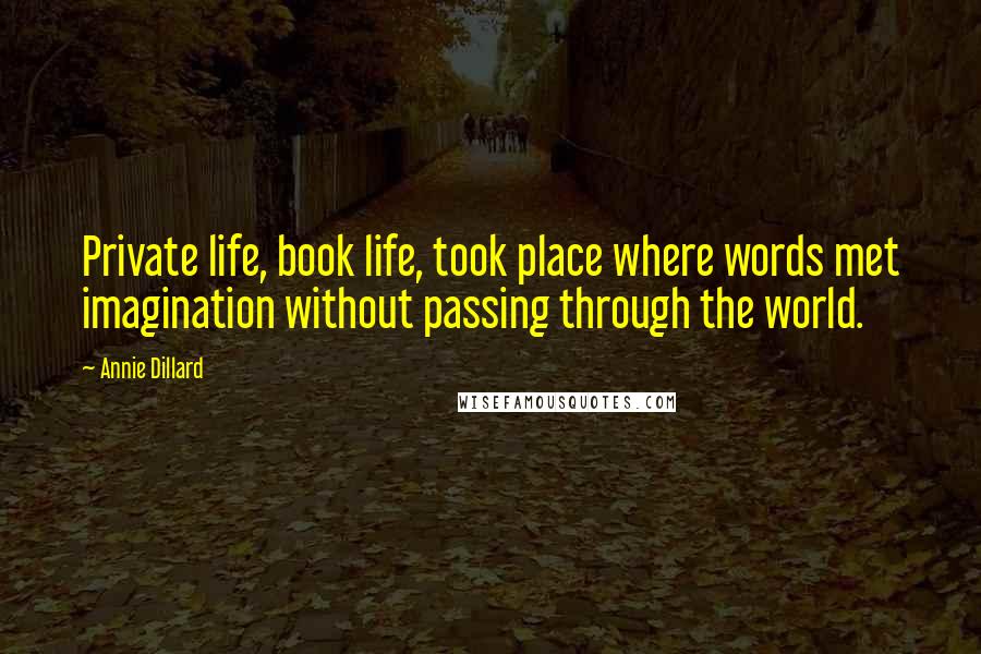 Annie Dillard Quotes: Private life, book life, took place where words met imagination without passing through the world.