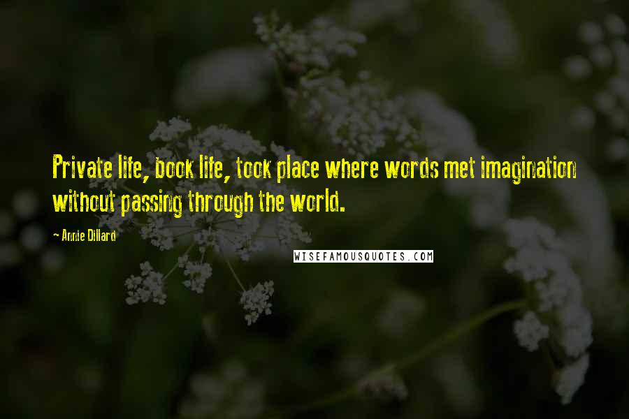 Annie Dillard Quotes: Private life, book life, took place where words met imagination without passing through the world.