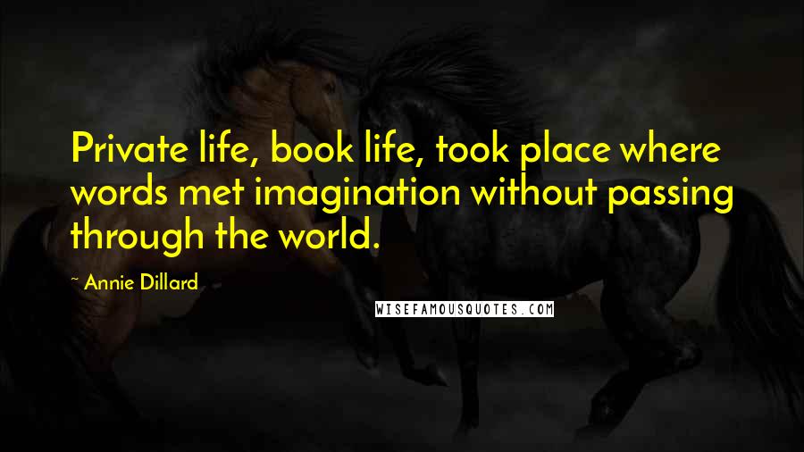 Annie Dillard Quotes: Private life, book life, took place where words met imagination without passing through the world.