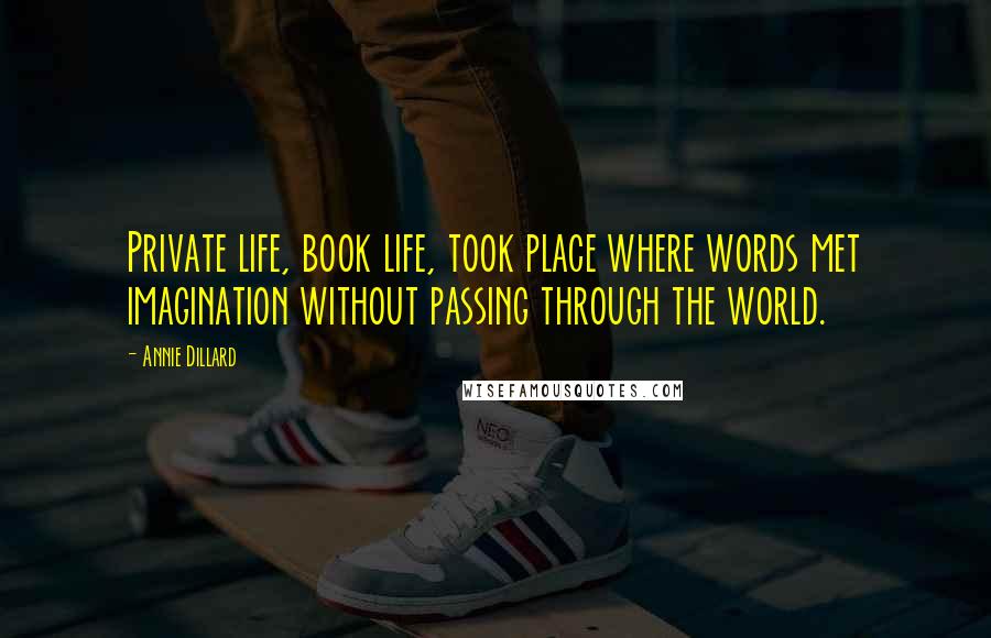 Annie Dillard Quotes: Private life, book life, took place where words met imagination without passing through the world.