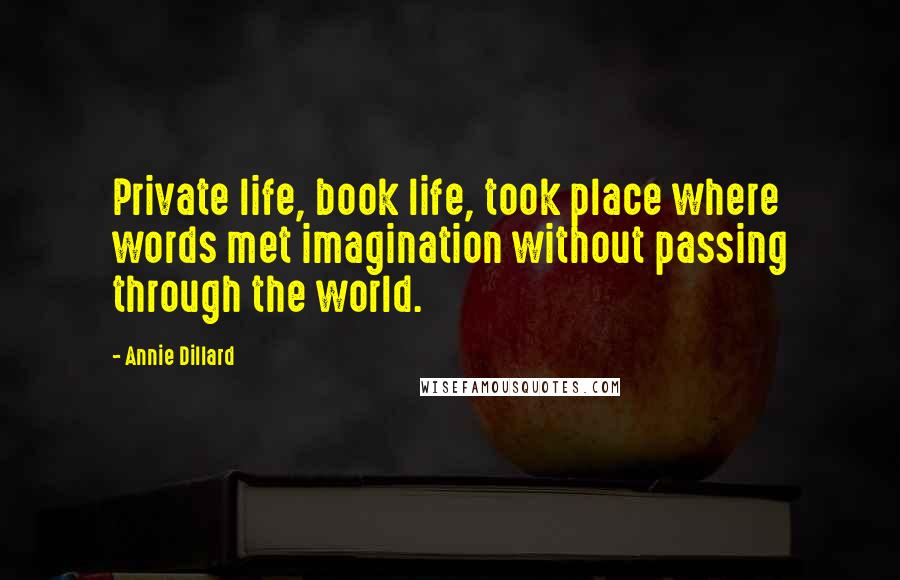 Annie Dillard Quotes: Private life, book life, took place where words met imagination without passing through the world.