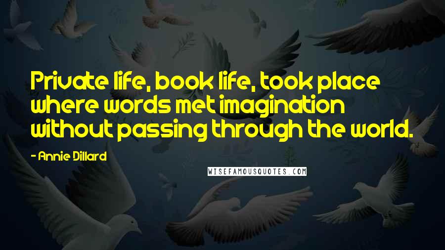 Annie Dillard Quotes: Private life, book life, took place where words met imagination without passing through the world.