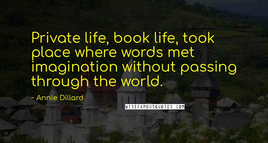 Annie Dillard Quotes: Private life, book life, took place where words met imagination without passing through the world.