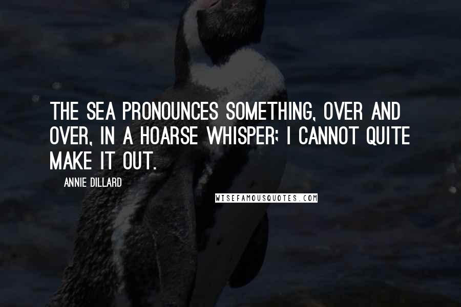 Annie Dillard Quotes: The sea pronounces something, over and over, in a hoarse whisper; I cannot quite make it out.