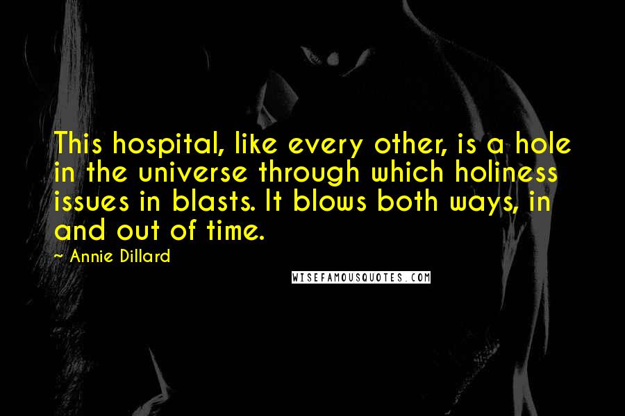Annie Dillard Quotes: This hospital, like every other, is a hole in the universe through which holiness issues in blasts. It blows both ways, in and out of time.