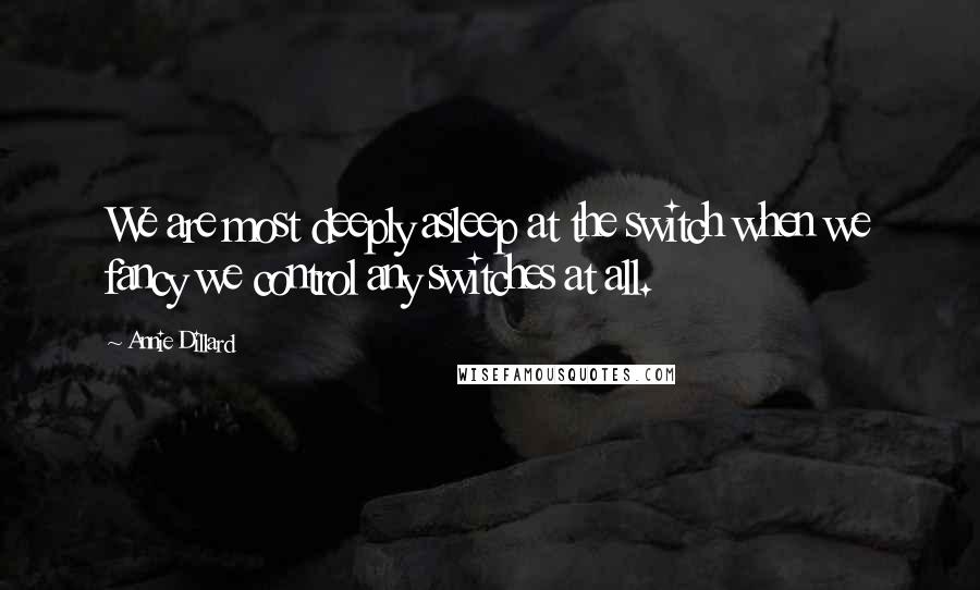 Annie Dillard Quotes: We are most deeply asleep at the switch when we fancy we control any switches at all.