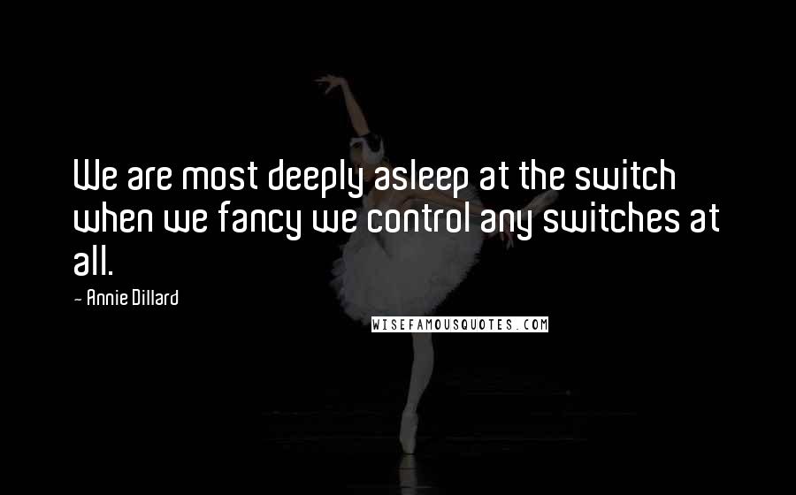 Annie Dillard Quotes: We are most deeply asleep at the switch when we fancy we control any switches at all.