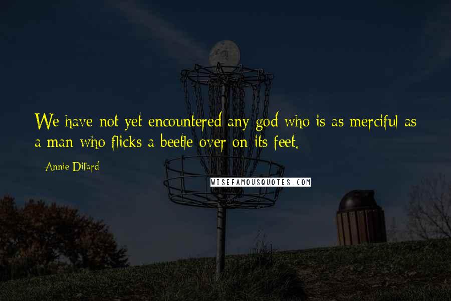 Annie Dillard Quotes: We have not yet encountered any god who is as merciful as a man who flicks a beetle over on its feet.