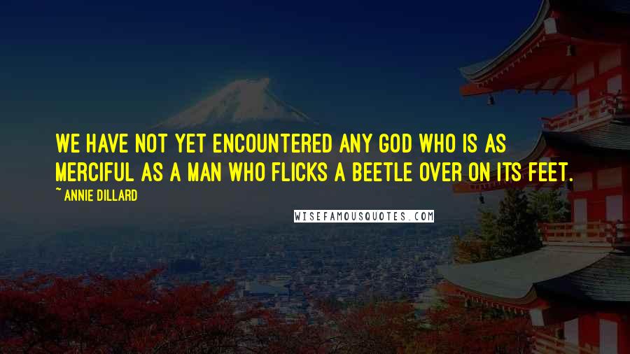 Annie Dillard Quotes: We have not yet encountered any god who is as merciful as a man who flicks a beetle over on its feet.
