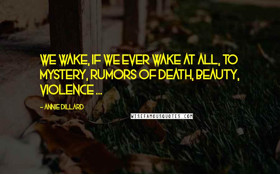 Annie Dillard Quotes: We wake, if we ever wake at all, to mystery, rumors of death, beauty, violence ...