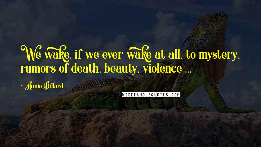 Annie Dillard Quotes: We wake, if we ever wake at all, to mystery, rumors of death, beauty, violence ...