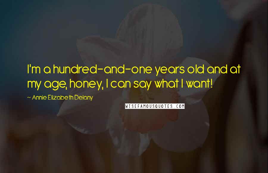 Annie Elizabeth Delany Quotes: I'm a hundred-and-one years old and at my age, honey, I can say what I want!