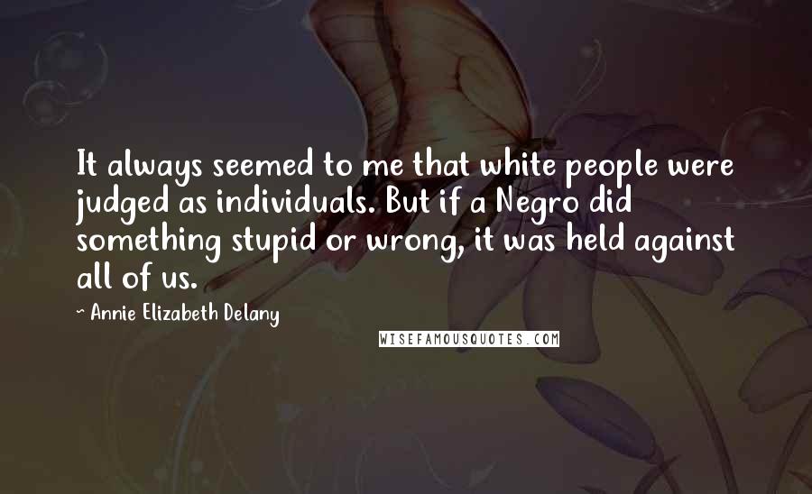Annie Elizabeth Delany Quotes: It always seemed to me that white people were judged as individuals. But if a Negro did something stupid or wrong, it was held against all of us.