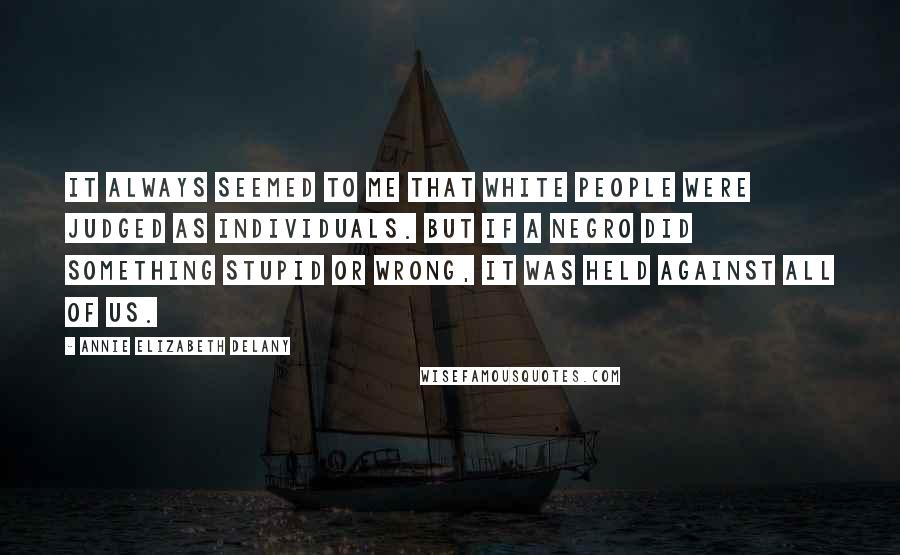 Annie Elizabeth Delany Quotes: It always seemed to me that white people were judged as individuals. But if a Negro did something stupid or wrong, it was held against all of us.