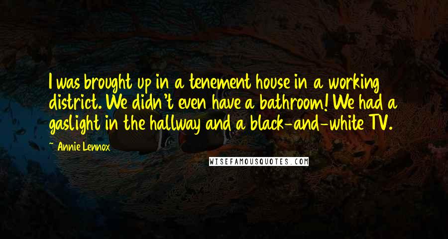 Annie Lennox Quotes: I was brought up in a tenement house in a working district. We didn't even have a bathroom! We had a gaslight in the hallway and a black-and-white TV.