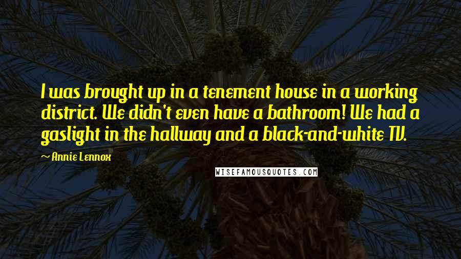 Annie Lennox Quotes: I was brought up in a tenement house in a working district. We didn't even have a bathroom! We had a gaslight in the hallway and a black-and-white TV.