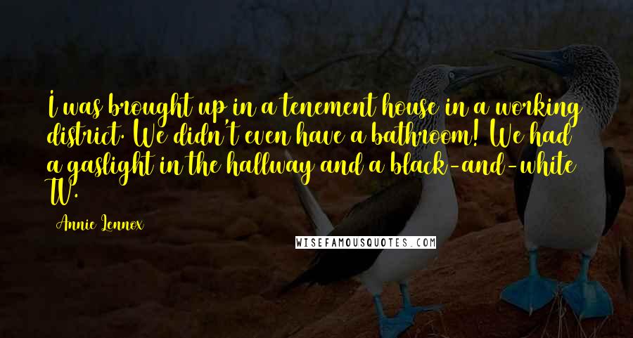 Annie Lennox Quotes: I was brought up in a tenement house in a working district. We didn't even have a bathroom! We had a gaslight in the hallway and a black-and-white TV.