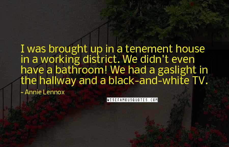 Annie Lennox Quotes: I was brought up in a tenement house in a working district. We didn't even have a bathroom! We had a gaslight in the hallway and a black-and-white TV.