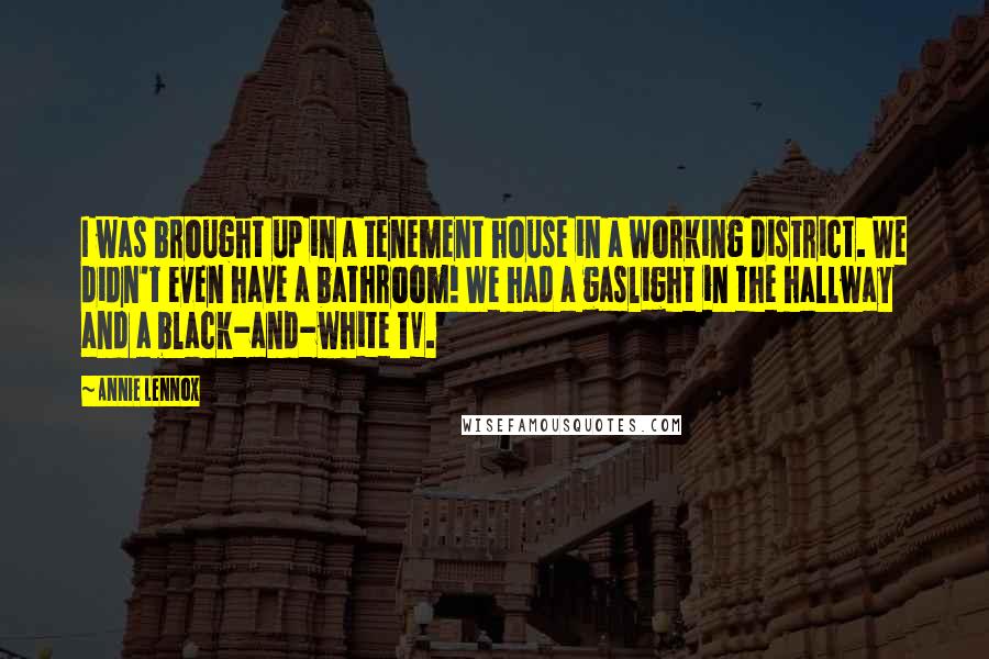 Annie Lennox Quotes: I was brought up in a tenement house in a working district. We didn't even have a bathroom! We had a gaslight in the hallway and a black-and-white TV.