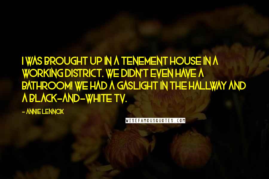 Annie Lennox Quotes: I was brought up in a tenement house in a working district. We didn't even have a bathroom! We had a gaslight in the hallway and a black-and-white TV.