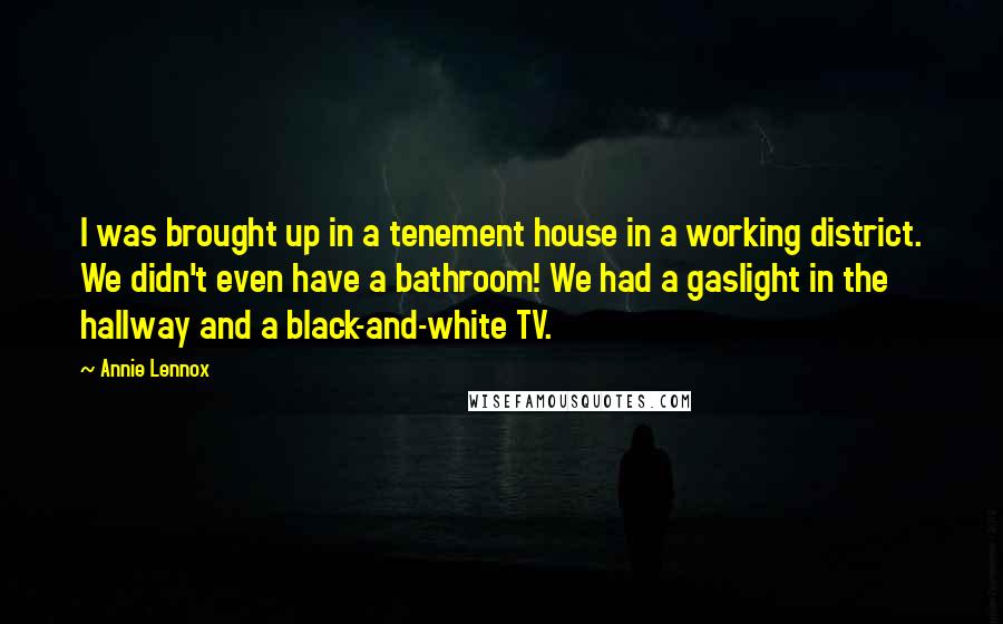 Annie Lennox Quotes: I was brought up in a tenement house in a working district. We didn't even have a bathroom! We had a gaslight in the hallway and a black-and-white TV.