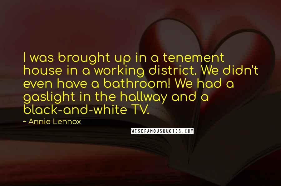 Annie Lennox Quotes: I was brought up in a tenement house in a working district. We didn't even have a bathroom! We had a gaslight in the hallway and a black-and-white TV.