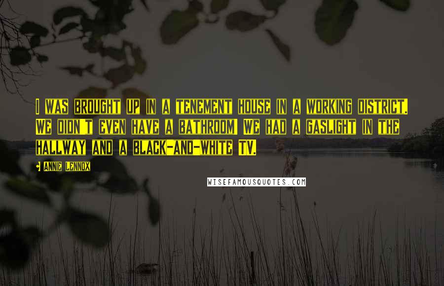 Annie Lennox Quotes: I was brought up in a tenement house in a working district. We didn't even have a bathroom! We had a gaslight in the hallway and a black-and-white TV.
