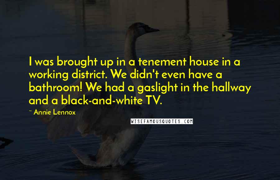 Annie Lennox Quotes: I was brought up in a tenement house in a working district. We didn't even have a bathroom! We had a gaslight in the hallway and a black-and-white TV.