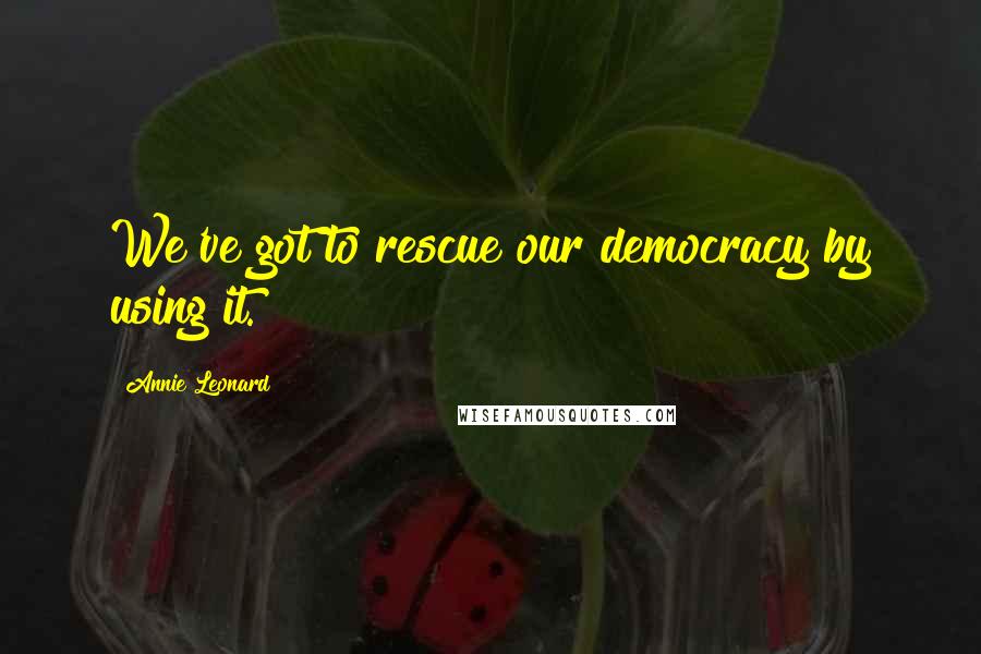 Annie Leonard Quotes: We've got to rescue our democracy by using it.