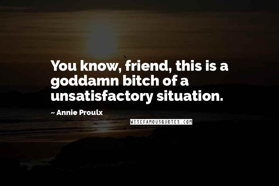 Annie Proulx Quotes: You know, friend, this is a goddamn bitch of a unsatisfactory situation.