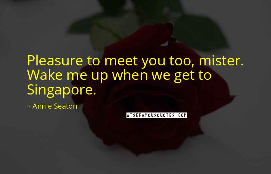 Annie Seaton Quotes: Pleasure to meet you too, mister. Wake me up when we get to Singapore.