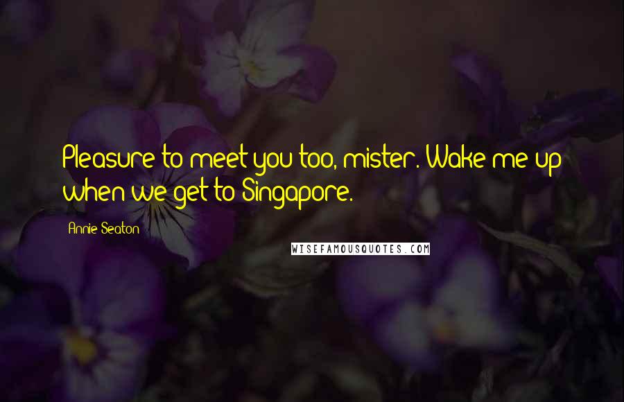 Annie Seaton Quotes: Pleasure to meet you too, mister. Wake me up when we get to Singapore.