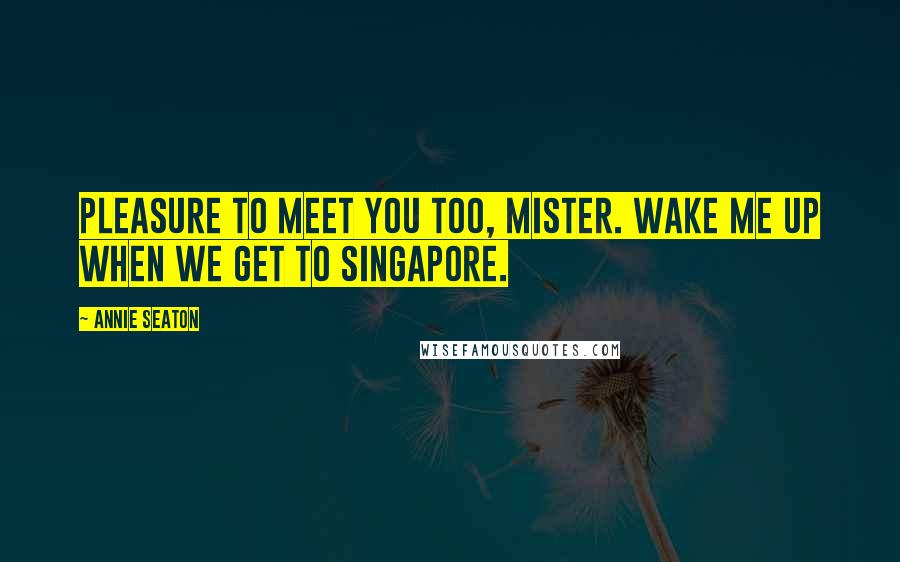 Annie Seaton Quotes: Pleasure to meet you too, mister. Wake me up when we get to Singapore.