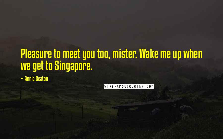 Annie Seaton Quotes: Pleasure to meet you too, mister. Wake me up when we get to Singapore.